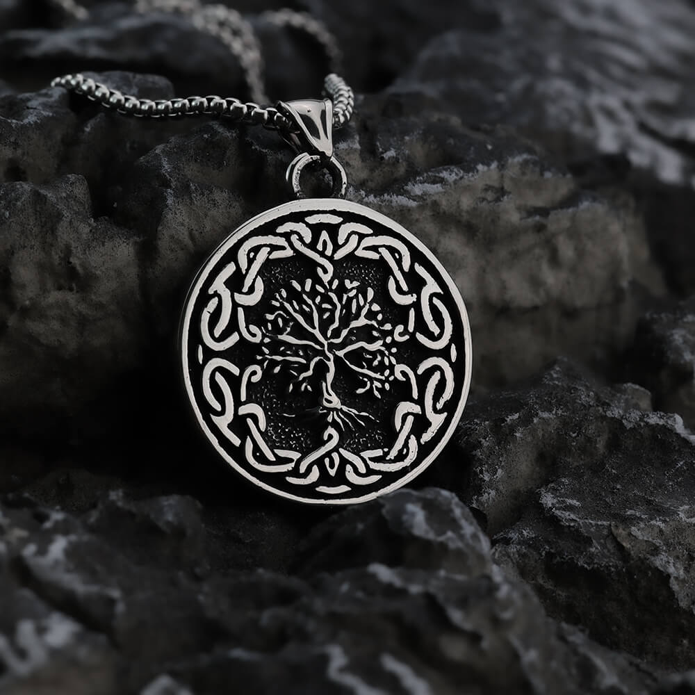 Men's Steel Viking Tree of Life Round Retro Hip Hop Jewelry Pendant Necklace