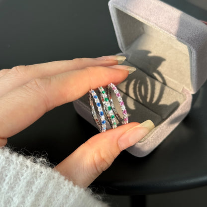 Women's Two-Tone Zirconia Single Row Paved Slim Stackable Ring, S925 with White Gold Plating