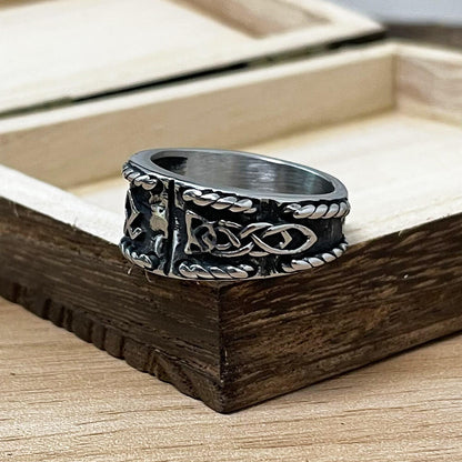Vintage Solid Stainless Steel Viking Rune Round Ring for Men