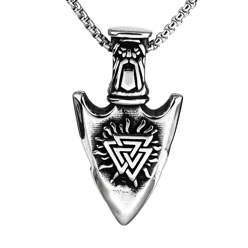 Vintage Stainless Steel Men's Viking Spear Head Pendant Necklace
