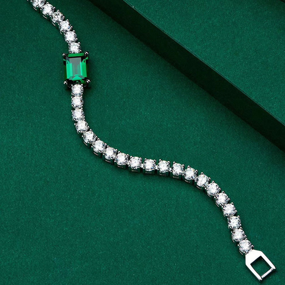 Women's White Gold Square Emerald Gem Tennis Bracelet