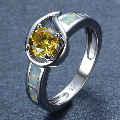 Women's Twisted Band Yellow Main Stone Opal Ring