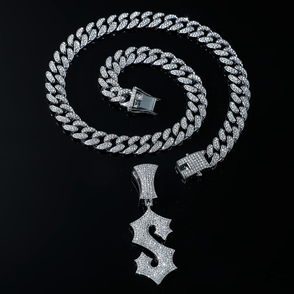 Hip-Hop English Letter S Cuban Chain Pendant Necklace