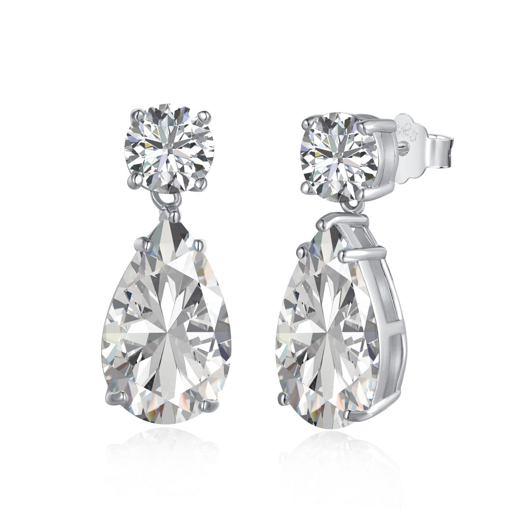 Women's Wedding Dangle Earrings, Pear‑Shape & Round Zirconia, S925 with White Gold Plating