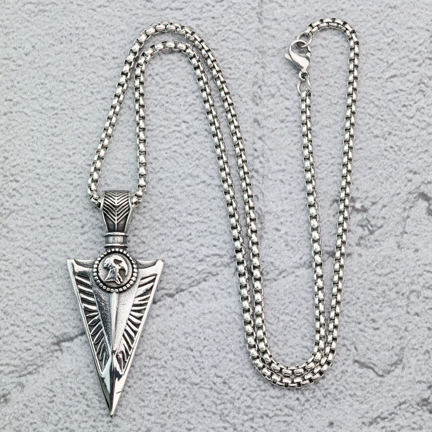 Vintage Stainless Steel Viking Single-sided Triangle Pendant Necklace for Men