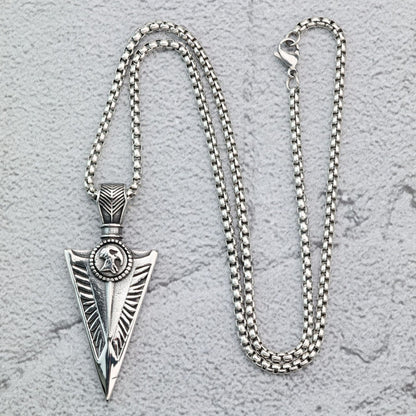 Vintage Stainless Steel Viking Single-sided Triangle Pendant Necklace for Men