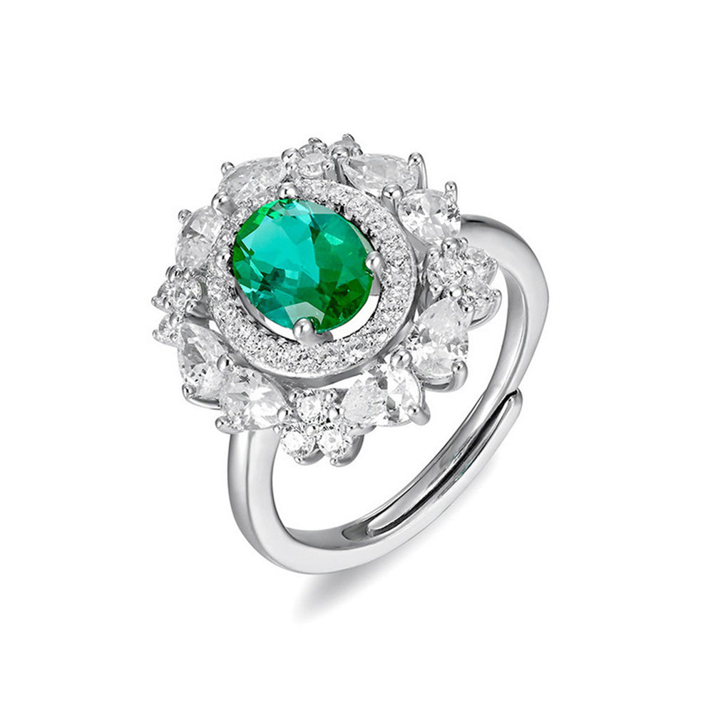 Women's White Gold Sunflower Halo Signet Adjustable Ring