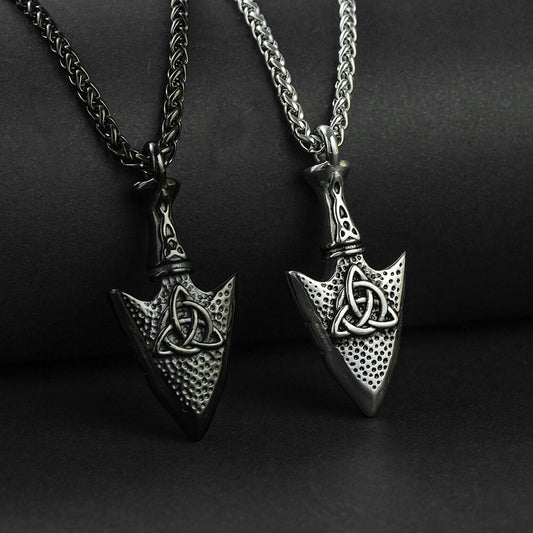 Men's Steel Celtic Knot Spearhead Pendant Necklace