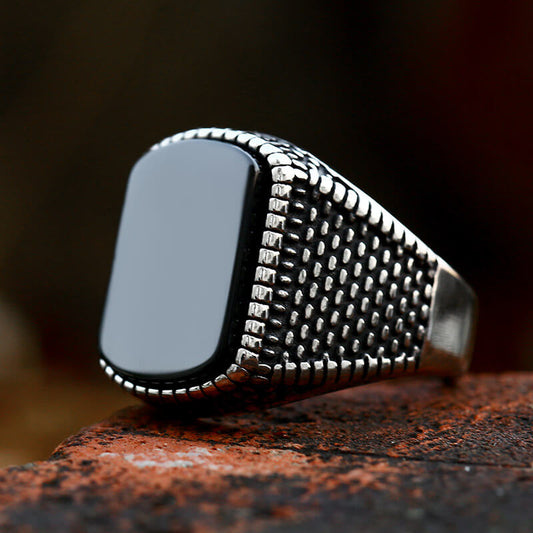Vintage-Style Men's Ring With Stone Inlay