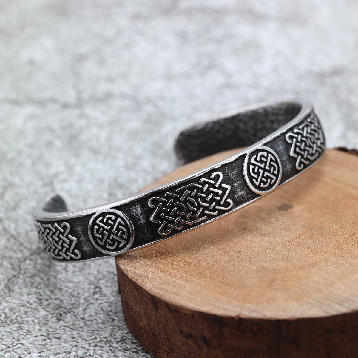 Vintage Viking Celtic Knot Solid Stainless Steel Open C Bangle for Men