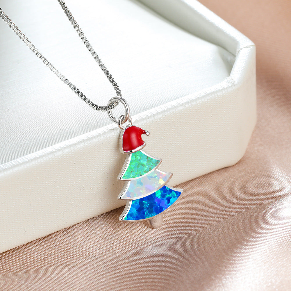 Colorful Opal Christmas Tree Necklace