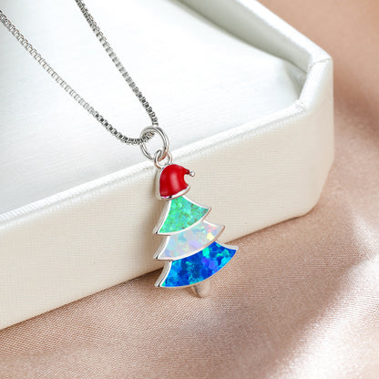 Colorful Opal Christmas Tree Necklace