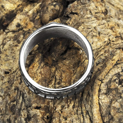 Vintage Solid Stainless Steel Norse Viking Helm of Awe Rune Carved Wide Band Ring for Men