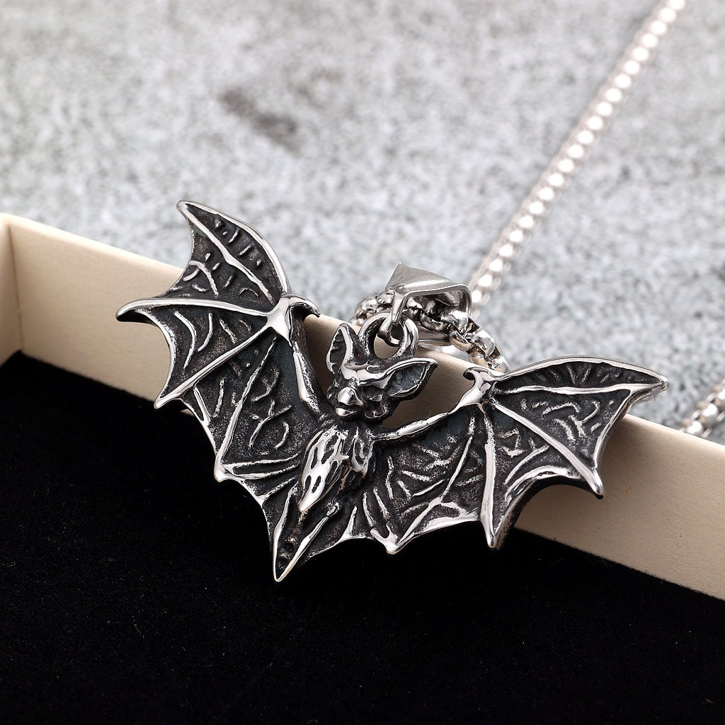 Vintage Stainless Steel Bat Pendant Necklace for Men
