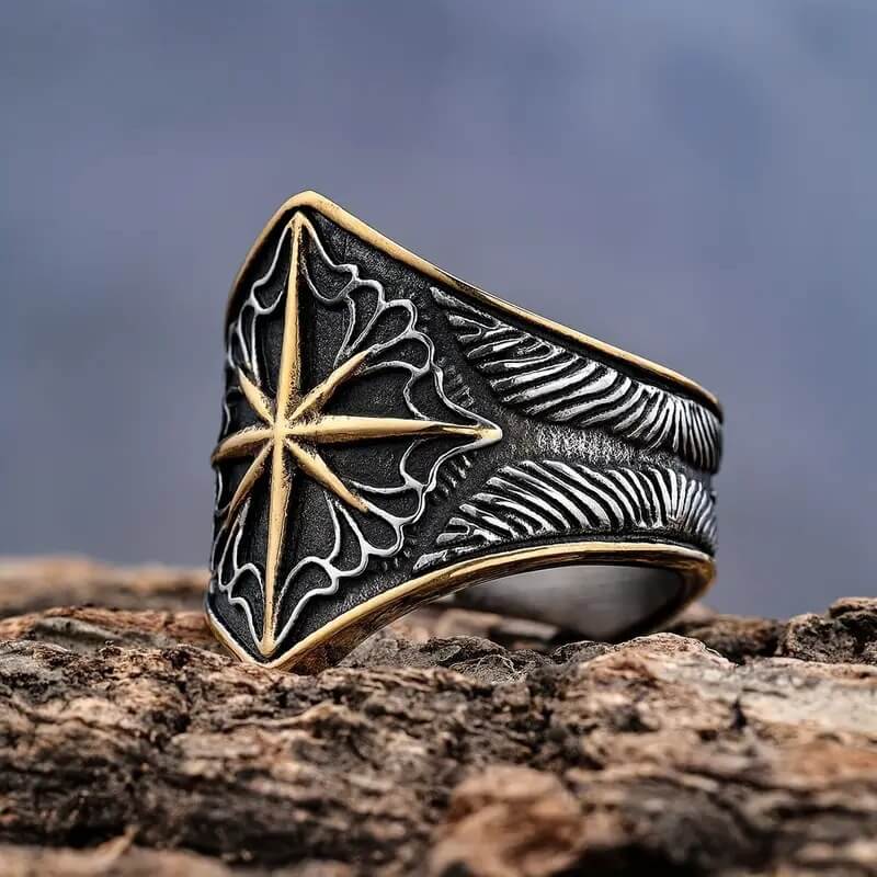 Men's Viking Eight-Pointed Star Stainless Steel Ring
