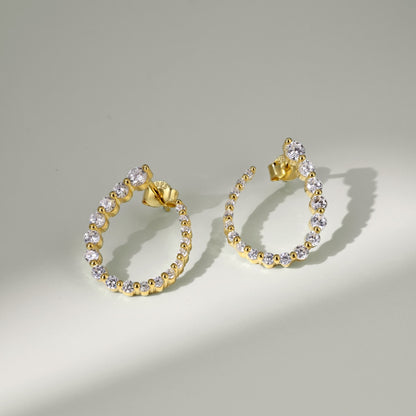 Women's U‑Shape Hoop Earrings, Paved Arranged Round Zirconia, S925 with 18K Gold Plating