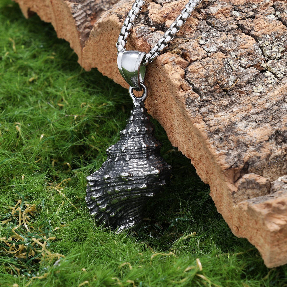 Men's Steel Conch Shell Pendant Necklace