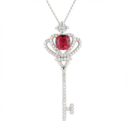 Women's Sterling Silver Ruby Sapphire Key Shape Full Diamond Crown Pendant