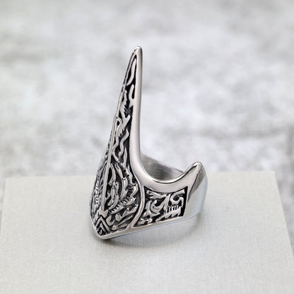 Vintage Stainless Steel Viking Defense Raven Pattern Ring for Men