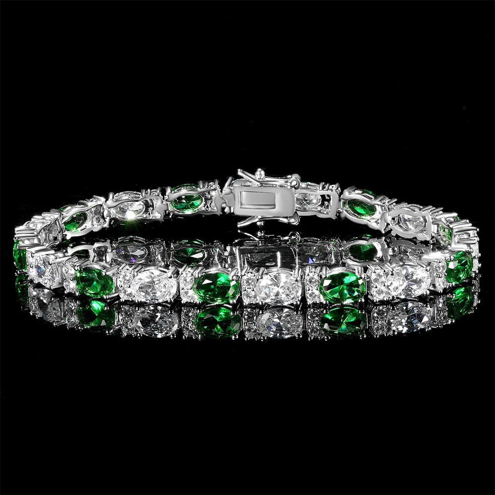 Women&Men's 5mm Inlaid White Zirconia And Green Zirconia Tennis Bracelet