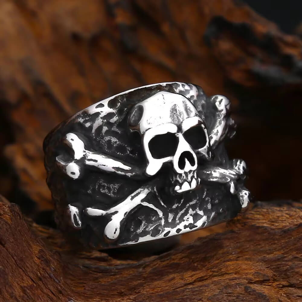 Men's 3D Embossed Cross-Bone Skull Ring