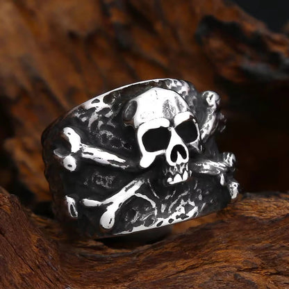Men's 3D Embossed Cross-Bone Skull Ring
