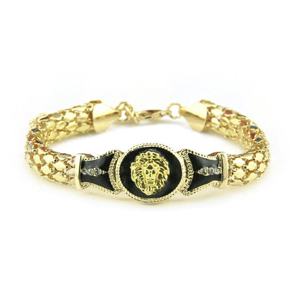 Hip-Hop Alloy Lion Head Snake Bone Bracelet
