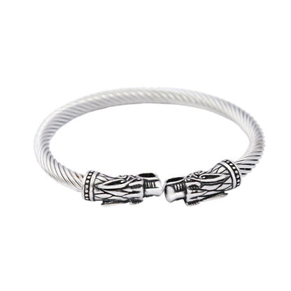 Men's Retro Double Dragon Head Twisted Open Cuff Bracelet