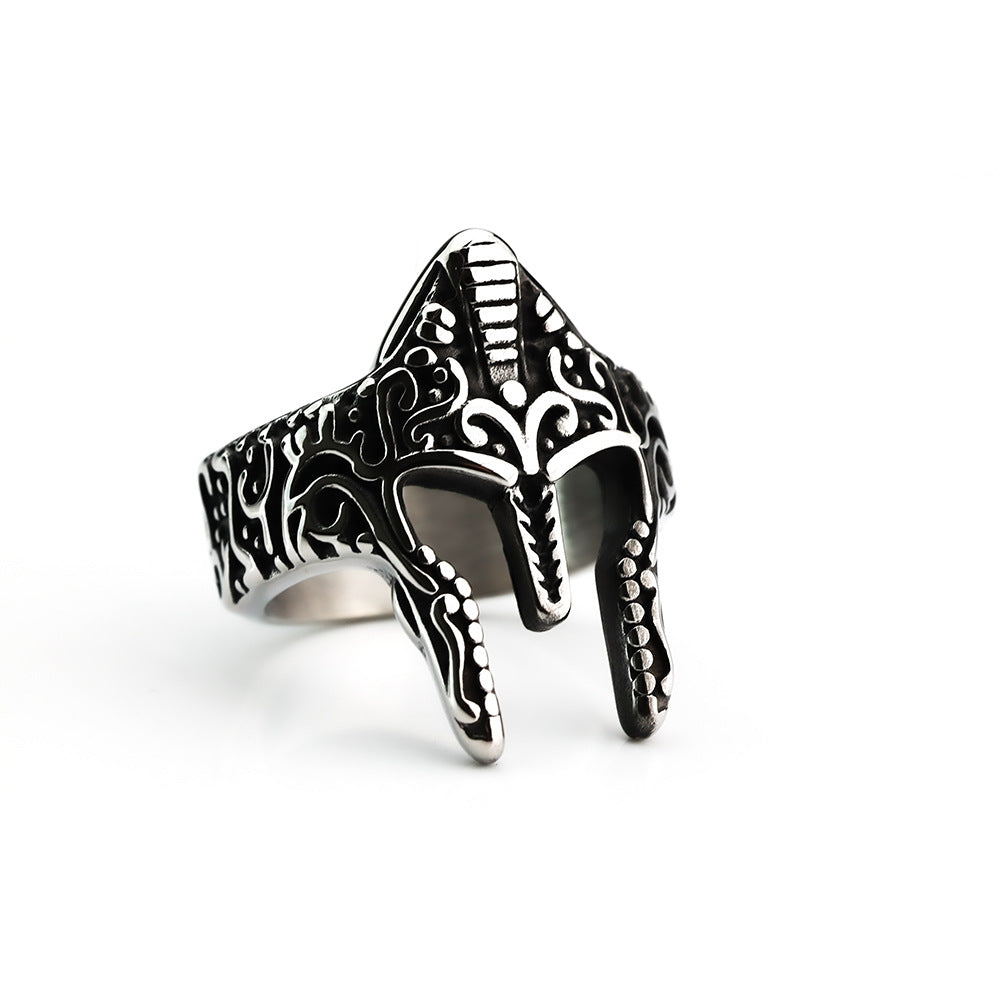 Vintage Solid Stainless Steel 3D Sparta Warrior Helmet Mask Band Ring for Men