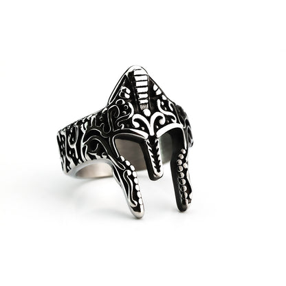 Vintage Solid Stainless Steel 3D Sparta Warrior Helmet Mask Band Ring for Men