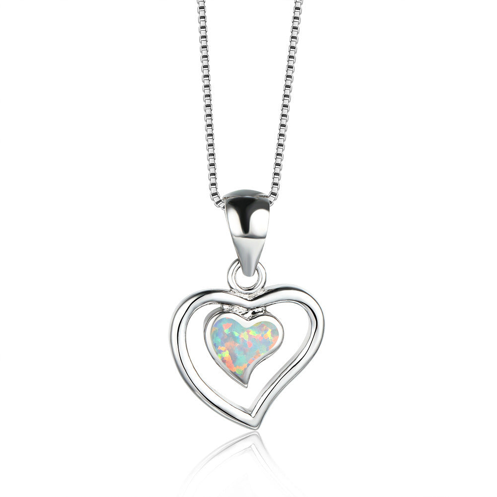 Double Heart Blue Opal Necklace