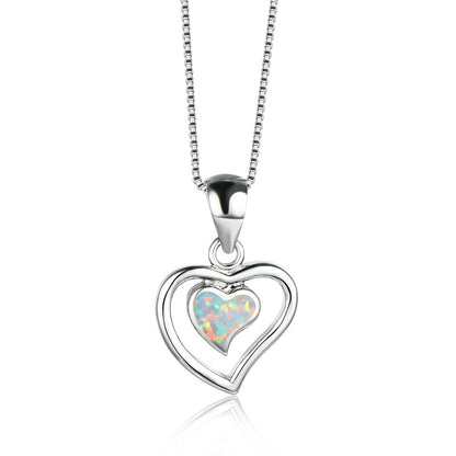 Double Heart Blue Opal Necklace