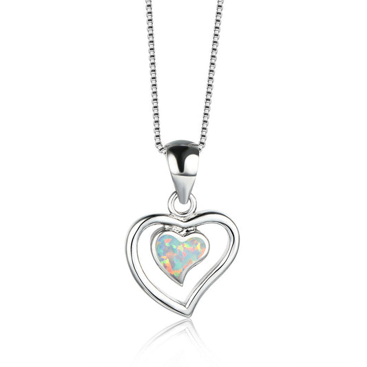 Double Heart Blue Opal Necklace