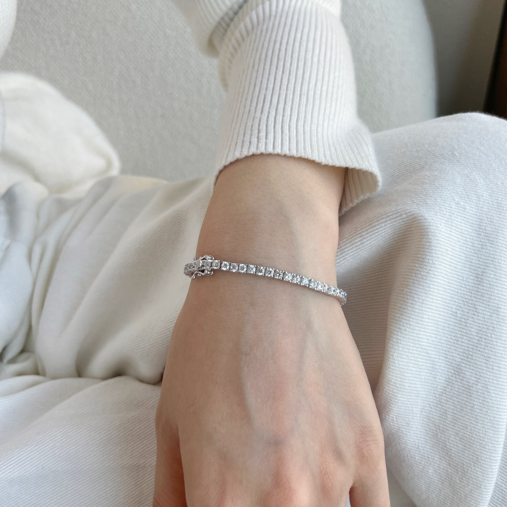 Women's Fashion Design 3MM Width Tennis Bracelet, Round Zirconia Paved Inlay, S925 with White Gold Plating