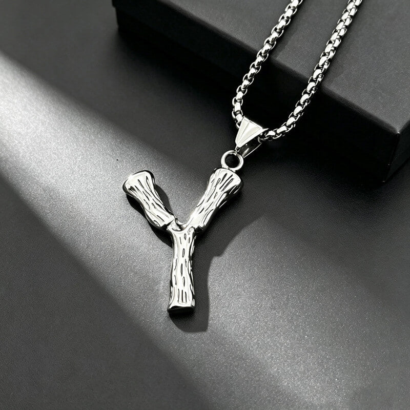 Men's Steel Y Shape Branch Pendant Necklace