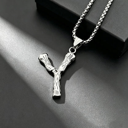 Men's Steel Y Shape Branch Pendant Necklace