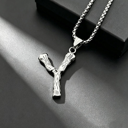 Men's Steel Y Shape Branch Pendant Necklace