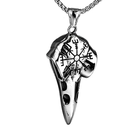 Vintage Stainless Steel Men's Viking Raven Head Pendant Necklace