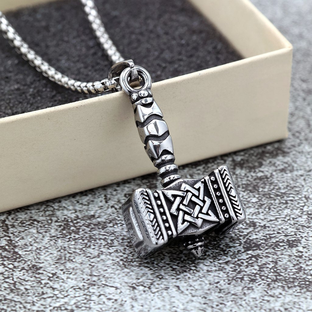 Vintage Stainless Steel Mjolnir Pendant Necklace for Men