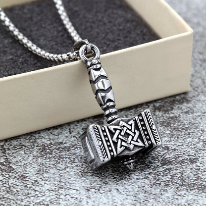 Vintage Stainless Steel Mjolnir Pendant Necklace for Men