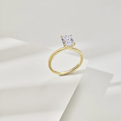Women's Gold Plated S925 Silver Radiant Cut Ice Flower Cut Rectangular Colorless Cubic Zirconia Solitaire Ring