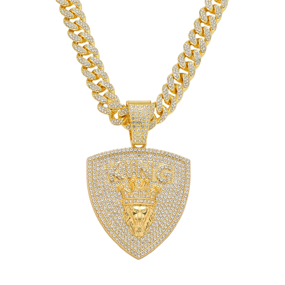 Hip-Hop Lion Head King Shield Cuban Chain Pendant Necklace