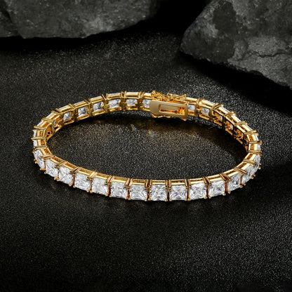 Women&Men's Square Zircon 5mm Golden Cuban Tennis Bracelet