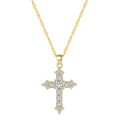 Women's Stackable Religious Cross Pendant Necklace, Zirconia Inlay, S925 with 18K Gold Plating