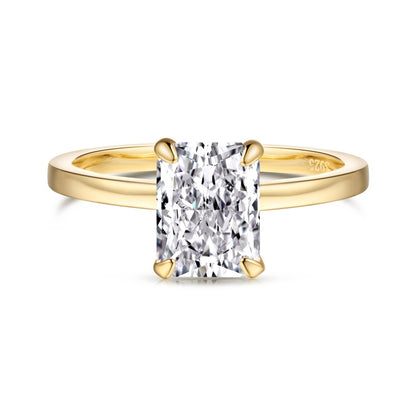 Women's Gold Plated S925 Silver Radiant Cut Ice Flower Cut Rectangular Colorless Cubic Zirconia Solitaire Ring