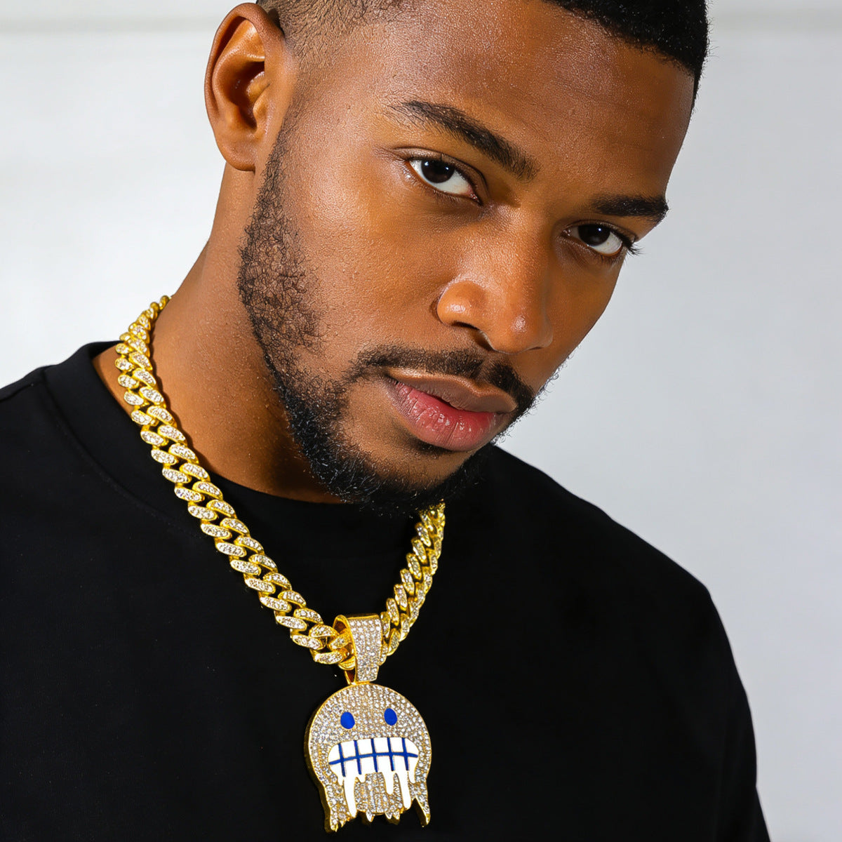 Hip-Hop Ice Face Emoji Cuban Chain Pendant Necklace