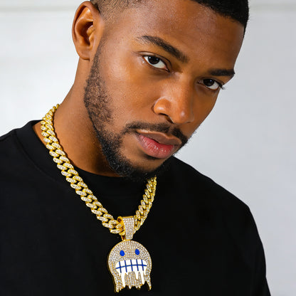 Hip-Hop Ice Face Emoji Cuban Chain Pendant Necklace