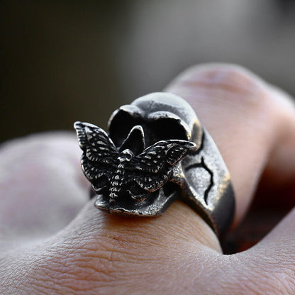 Mens Domineering Stainless Steel Moth Skull Ring