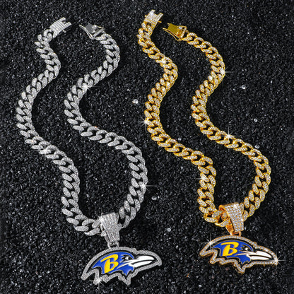 Hip-Hop Style Eagle Head Football Team Logo Cuban Chain Pendant Necklace