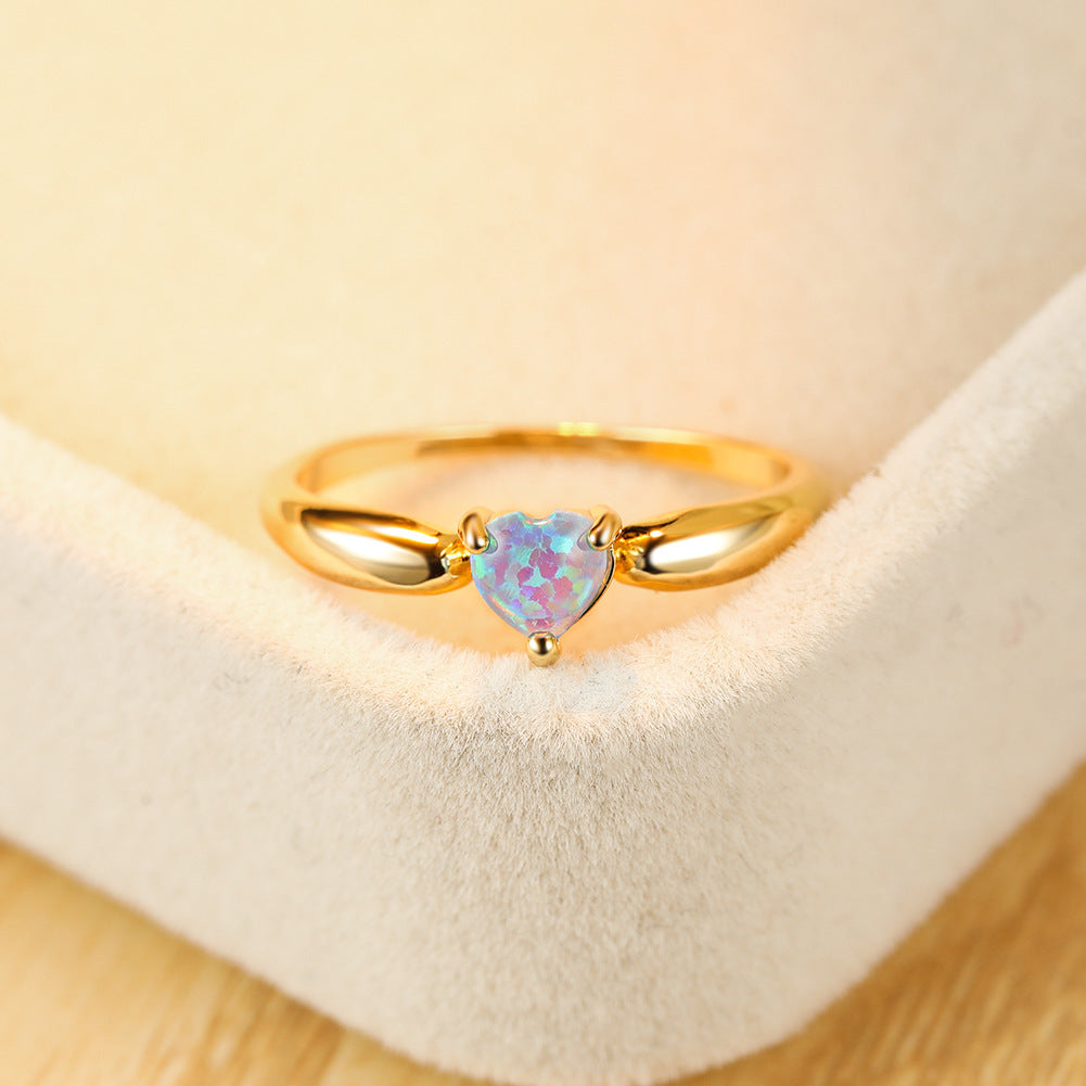Women's Heart Opal Minimalist Ring